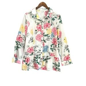 Simply Noelle Floral Peplum Button Down Blouse S/M (8–10) Boho Cottagecore